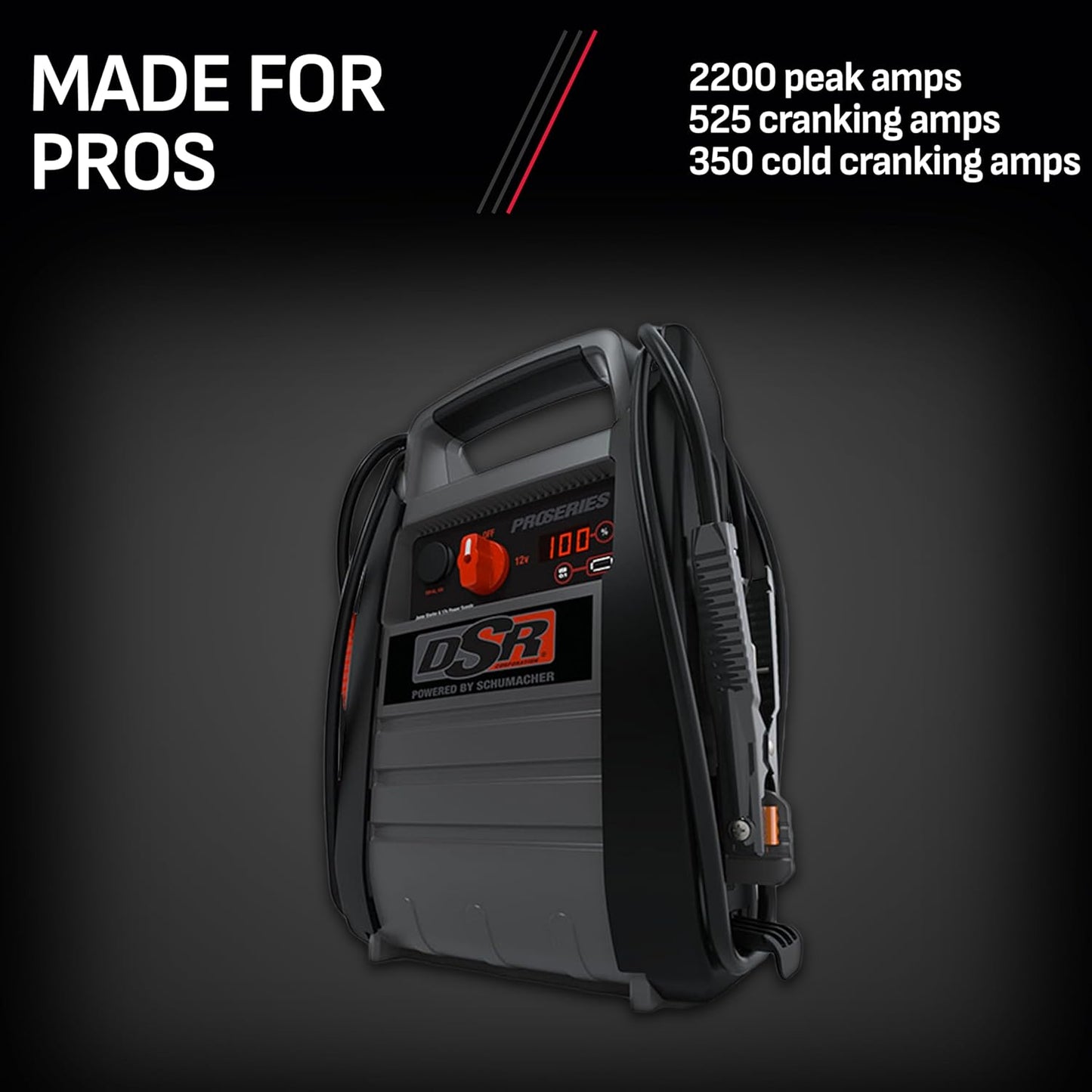 DSR Proseries DSR165 Jump Starter and Portable Power Station for Car, SUV, Truck, and Boat Batteries, 2200 Peak Amps, 525 Cranking Amps, 12 Volt, Gray, 1 Unit