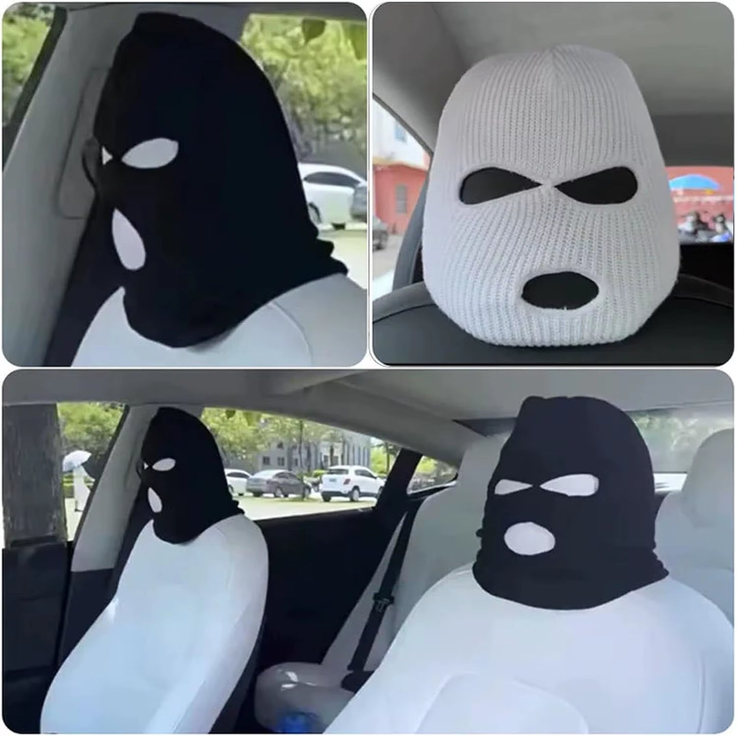 Spoof Car Seat Cover Masked Person Knitted Headgear Halloween Headrest Cover Decoration Car Anti-Theft Warning Accessories