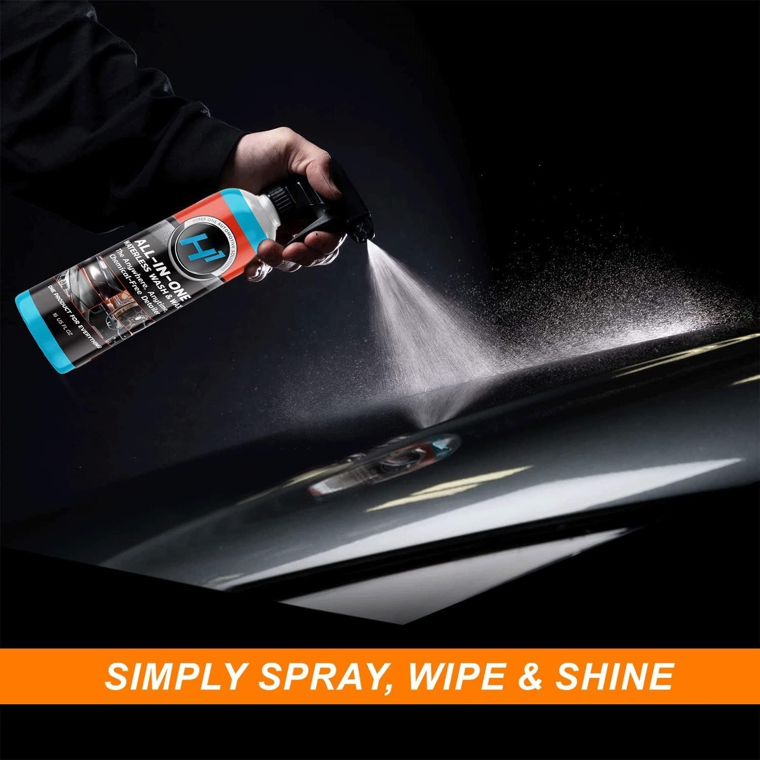 Hyper One Waterless Car Wash and Wax Spray - All-In-One High Gloss Detailing for Car Interior & Exterior - Long Lasting UV Car Protection - Quick Multisurface Detailer for Cars, Rvs, and Motorcycles