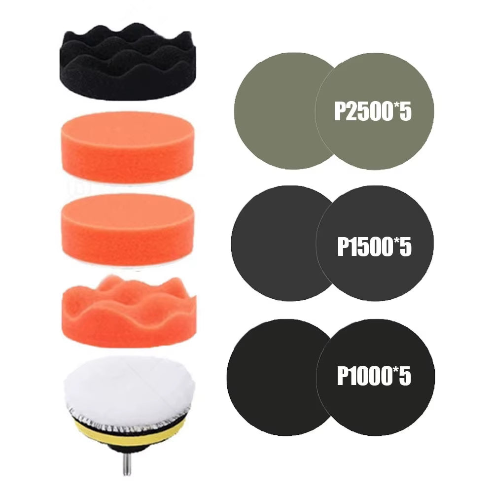 Car Polishing Sponge Waxing Pad for Auto Headlight Restoration Kit with Buffing Pad Sanding Disc Waxing Sponge Drill Adapter