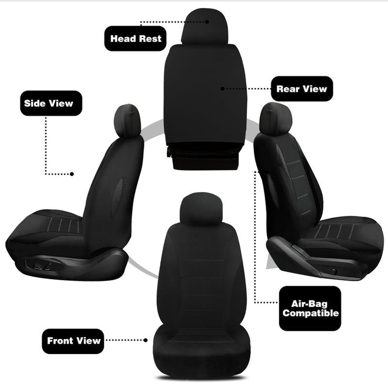 12Pcs Car 5 Seat Covers , with 15" Steering Wheel Cover Belt Pad Set , Full Set Front Rear Cushion Polyester Cloth Protector Universal