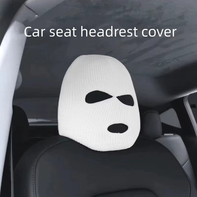 Spoof Car Seat Cover Masked Person Knitted Headgear Halloween Headrest Cover Decoration Car Anti-Theft Warning Accessories