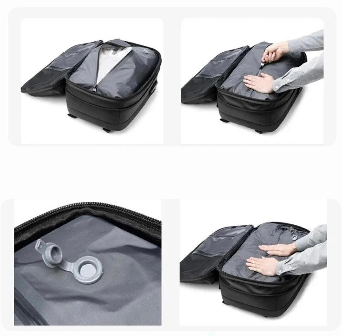 Airvac Backpack – Compact Vacuum-Sealed Travel Solution.