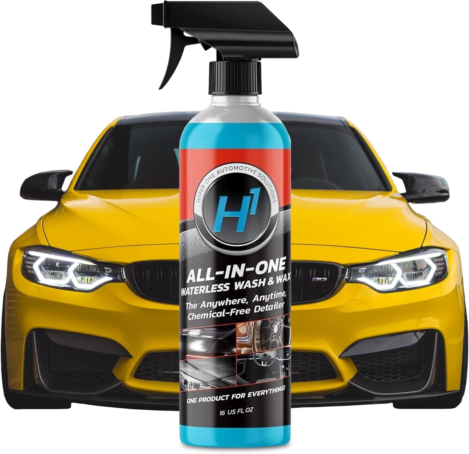 Hyper One Waterless Car Wash and Wax Spray - All-In-One High Gloss Detailing for Car Interior & Exterior - Long Lasting UV Car Protection - Quick Multisurface Detailer for Cars, Rvs, and Motorcycles