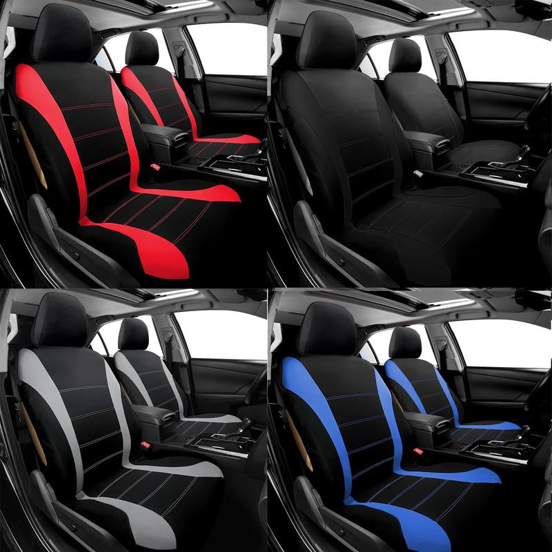 12Pcs Car 5 Seat Covers , with 15" Steering Wheel Cover Belt Pad Set , Full Set Front Rear Cushion Polyester Cloth Protector Universal