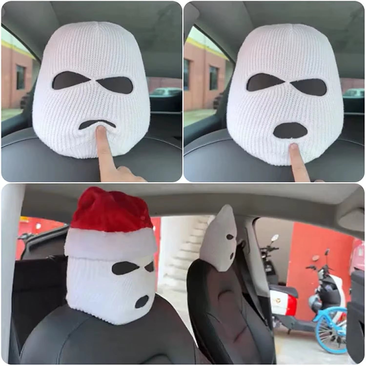 Spoof Car Seat Cover Masked Person Knitted Headgear Halloween Headrest Cover Decoration Car Anti-Theft Warning Accessories