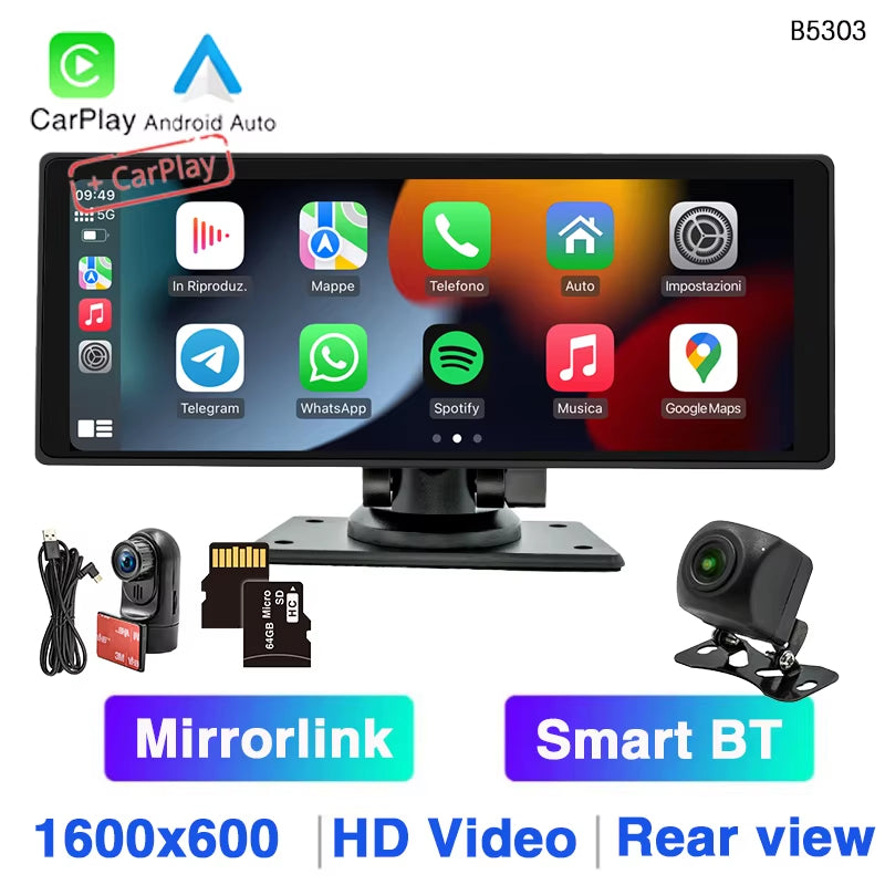 10.26 Inch Portable Car MP5 Player Mirrorlink Wireless Carplay Android Auto Car Stereo BT TF USB DVR Rearview for Universal