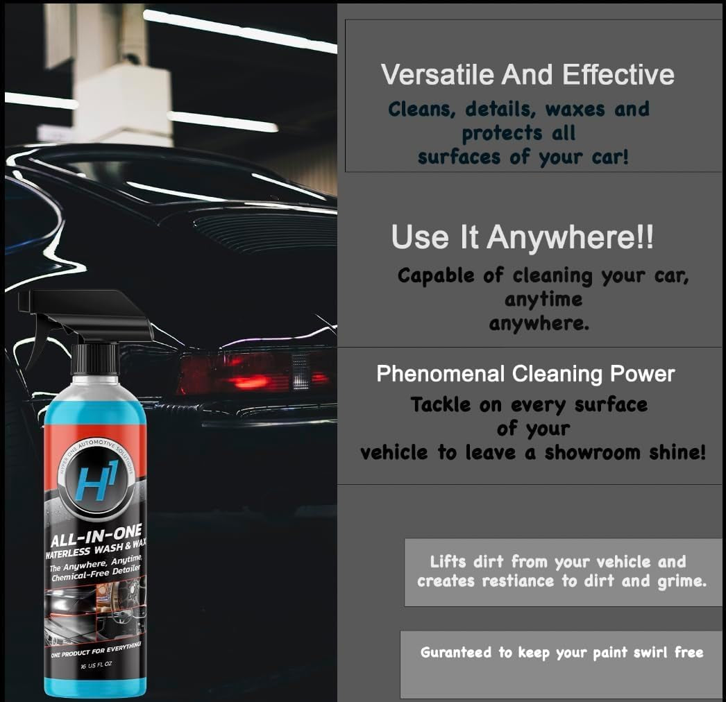 Hyper One Waterless Car Wash and Wax Spray - All-In-One High Gloss Detailing for Car Interior & Exterior - Long Lasting UV Car Protection - Quick Multisurface Detailer for Cars, Rvs, and Motorcycles