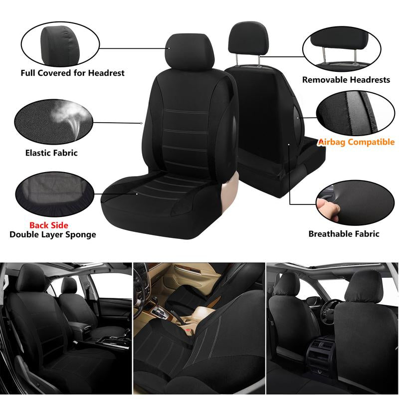 12Pcs Car 5 Seat Covers , with 15" Steering Wheel Cover Belt Pad Set , Full Set Front Rear Cushion Polyester Cloth Protector Universal