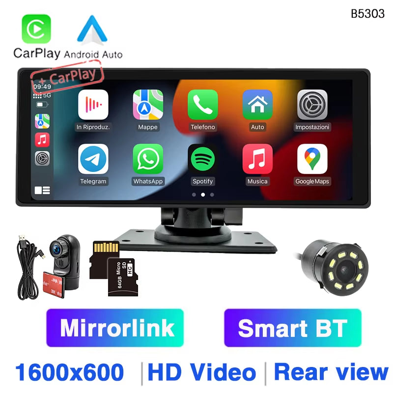 10.26 Inch Portable Car MP5 Player Mirrorlink Wireless Carplay Android Auto Car Stereo BT TF USB DVR Rearview for Universal