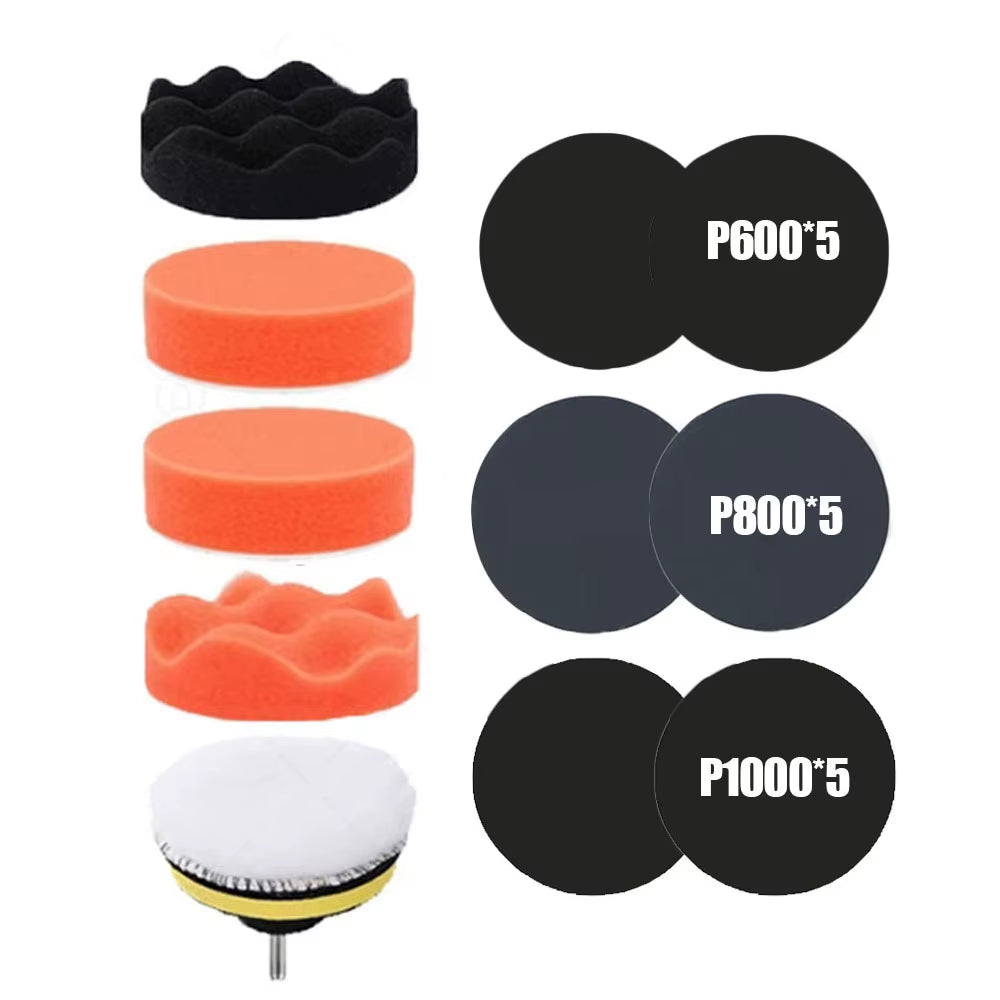 Car Polishing Sponge Waxing Pad for Auto Headlight Restoration Kit with Buffing Pad Sanding Disc Waxing Sponge Drill Adapter