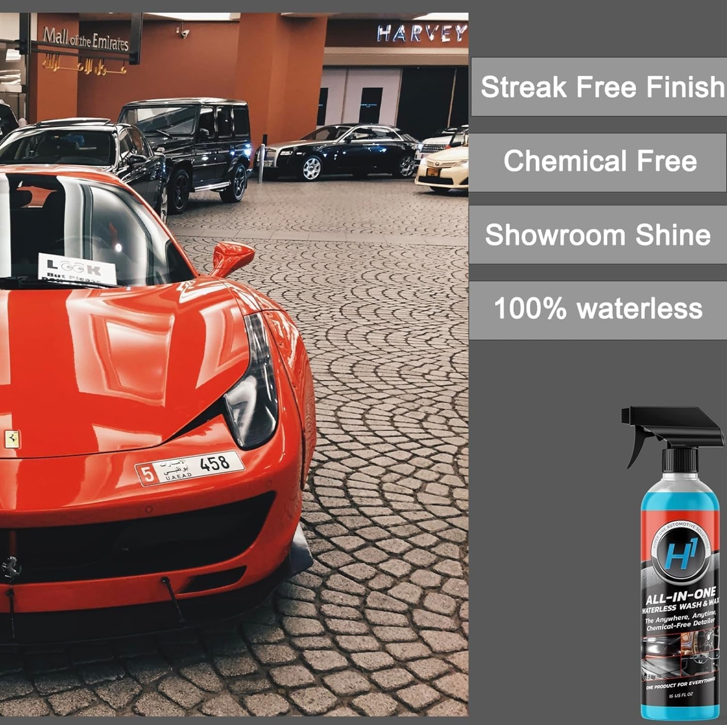 Hyper One Waterless Car Wash and Wax Spray - All-In-One High Gloss Detailing for Car Interior & Exterior - Long Lasting UV Car Protection - Quick Multisurface Detailer for Cars, Rvs, and Motorcycles