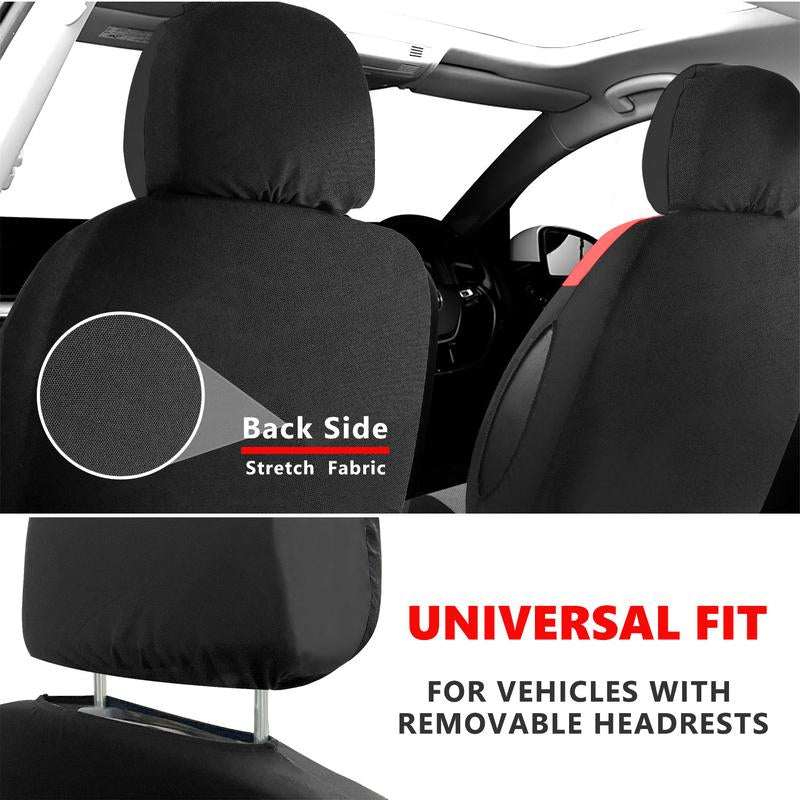 12Pcs Car 5 Seat Covers , with 15" Steering Wheel Cover Belt Pad Set , Full Set Front Rear Cushion Polyester Cloth Protector Universal