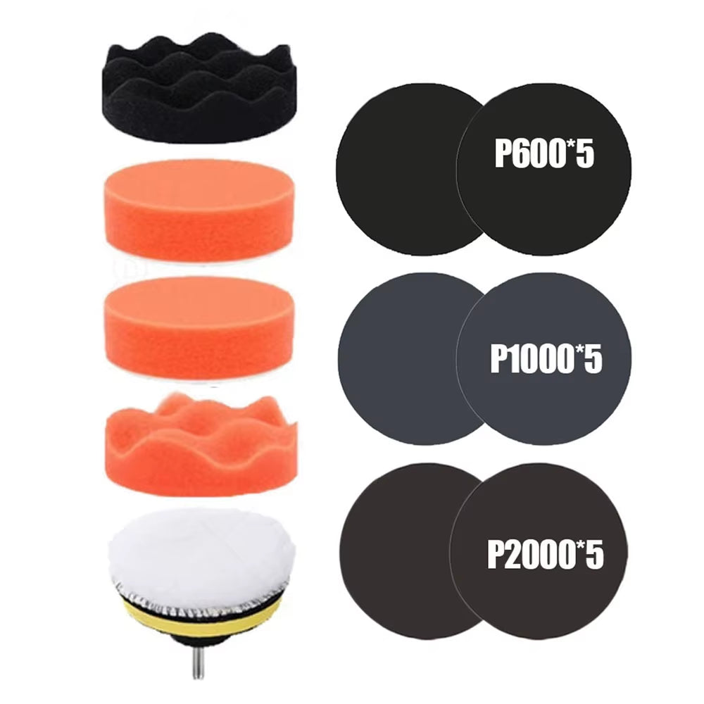 Car Polishing Sponge Waxing Pad for Auto Headlight Restoration Kit with Buffing Pad Sanding Disc Waxing Sponge Drill Adapter