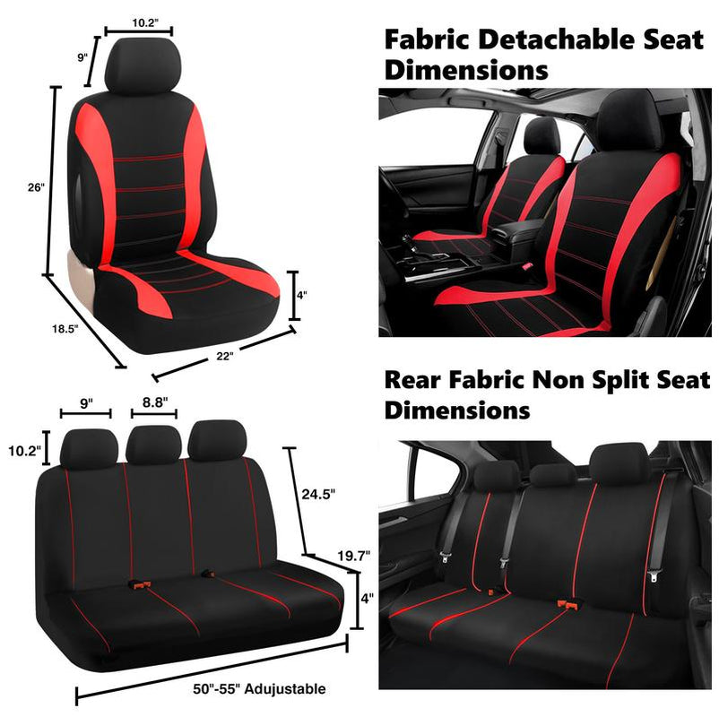 12Pcs Car 5 Seat Covers , with 15" Steering Wheel Cover Belt Pad Set , Full Set Front Rear Cushion Polyester Cloth Protector Universal