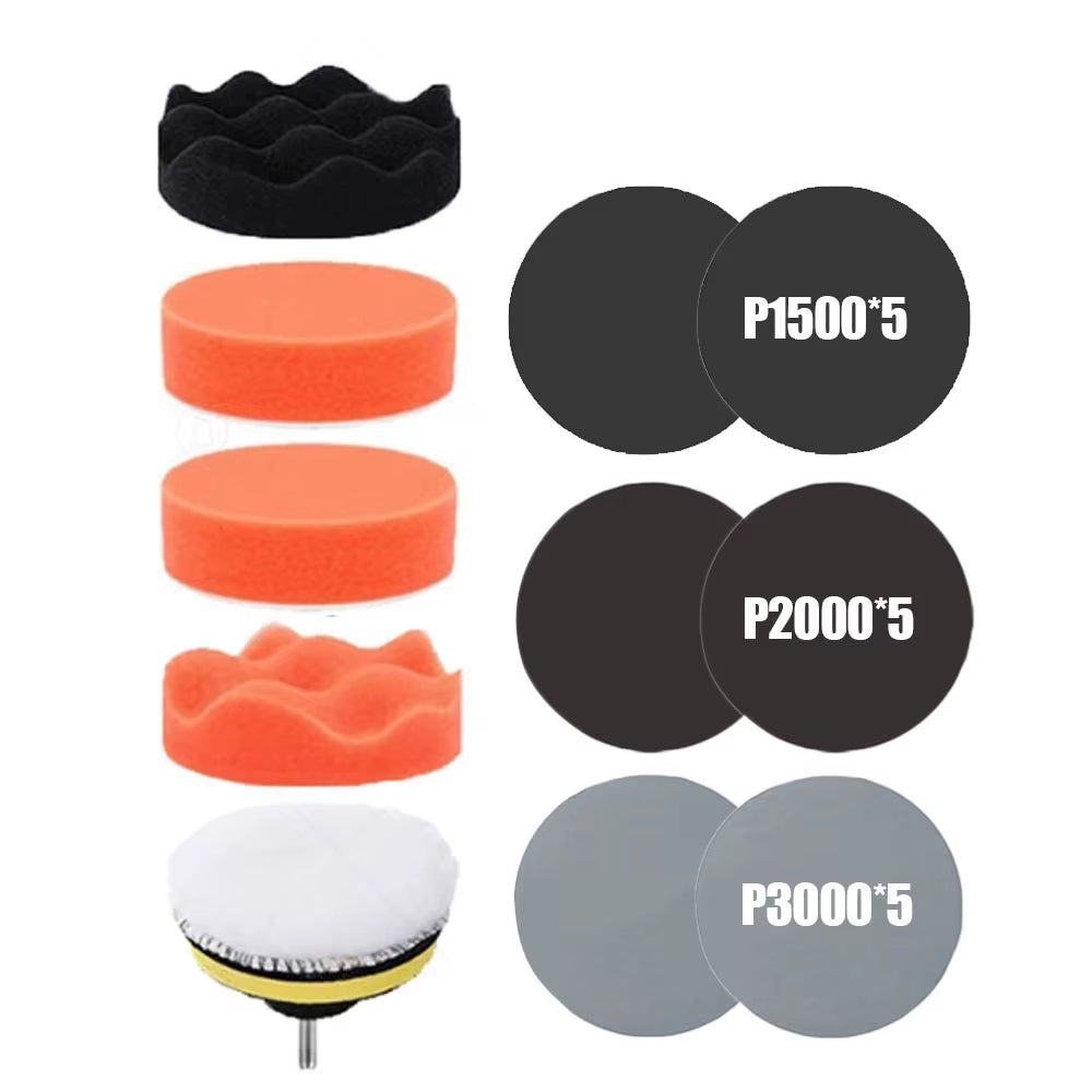 Car Polishing Sponge Waxing Pad for Auto Headlight Restoration Kit with Buffing Pad Sanding Disc Waxing Sponge Drill Adapter