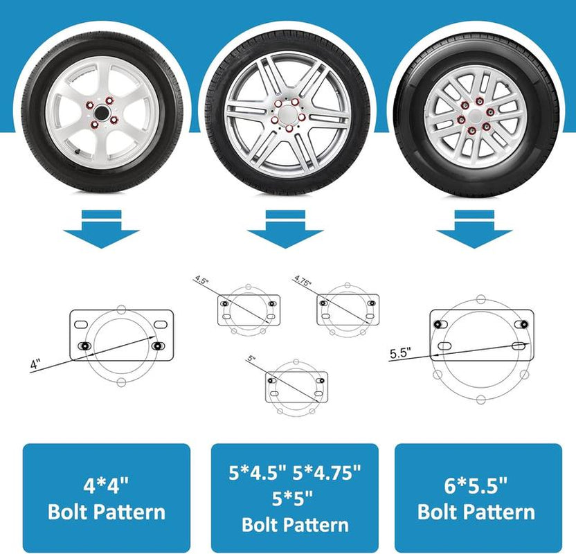 Automotive Spare Tire Holder for 4”, 4.5‘’, 4.75‘’, 5‘’ and 5.5‘’ ' Bolt Pattern 4 & 5 & 6 Lugs Trailer Wheels, Holds up to 150 Lbs.