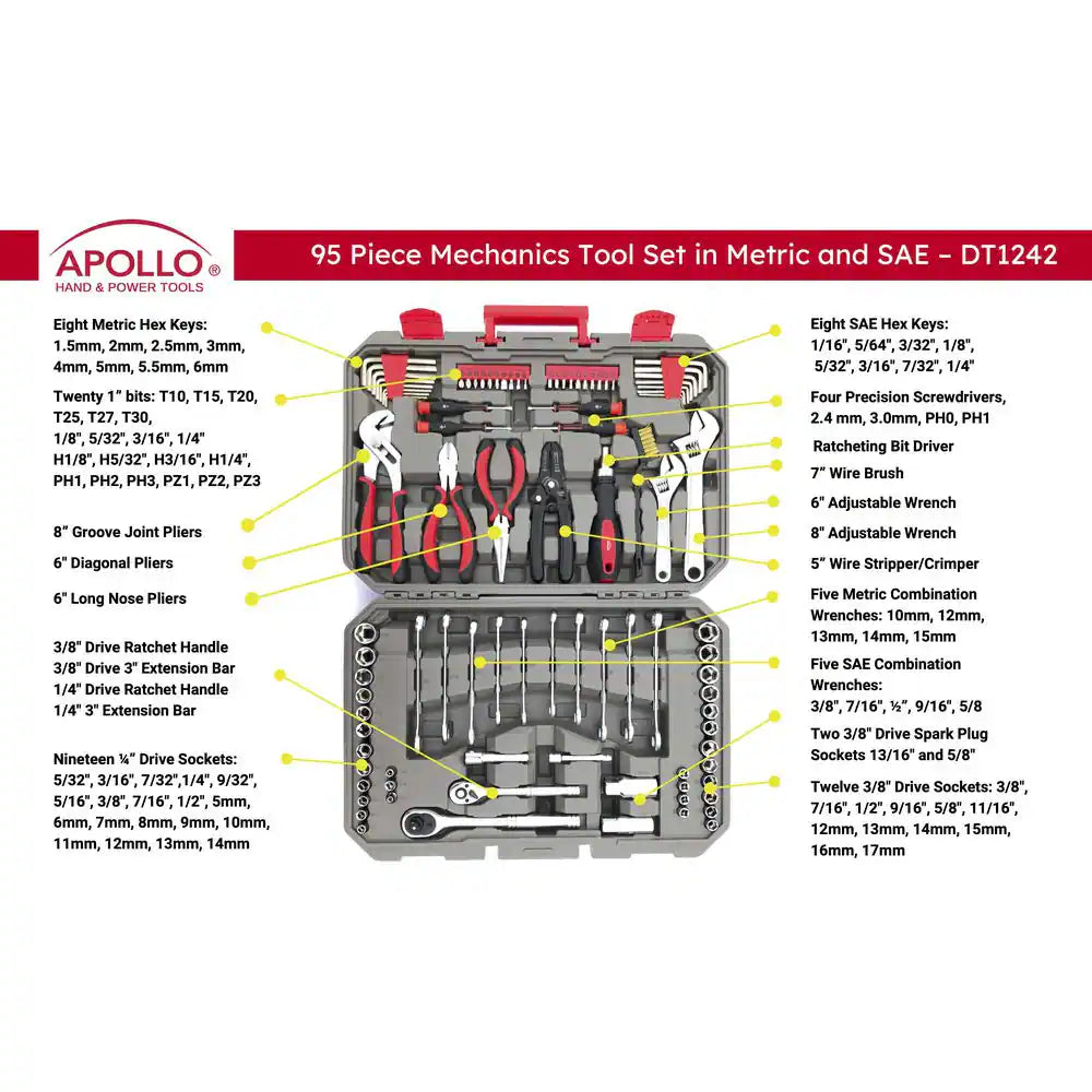 1/4 In. X 3/8 In. Mechanics Tools Set with Carrier Included (95-Pieces)