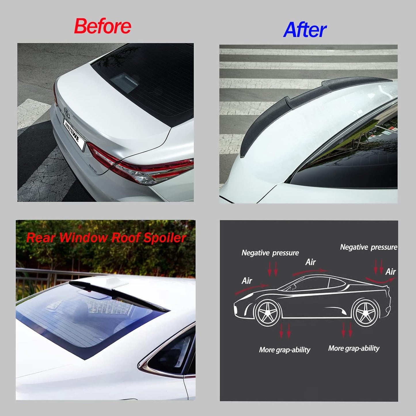 Spoiler Universal Spoiler Wing for Most Cars Rear Trunk and Rear Window Roof Carbon Fiber Spoiler 45-53In Punch-Free Installation